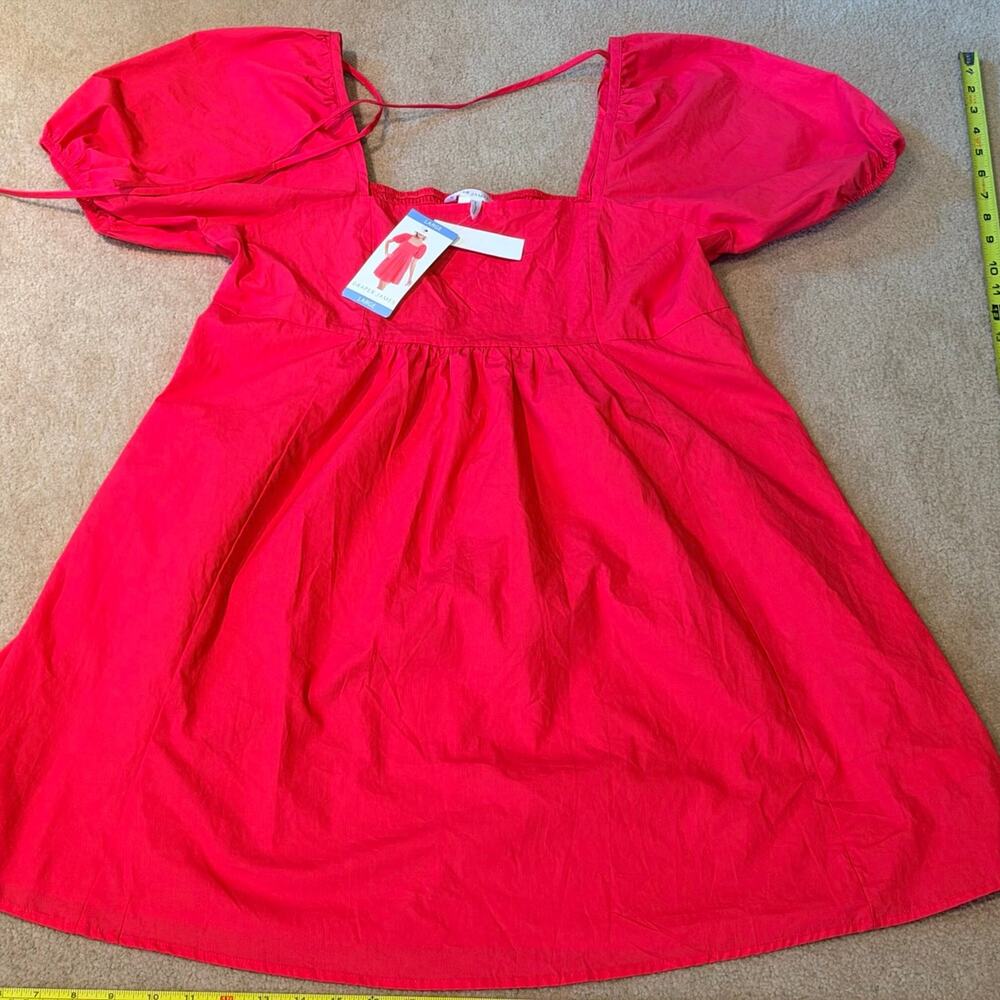 Draper James RSVP Pink Puff Sleeve Smocked Back Square Neck Mini Dress Size L